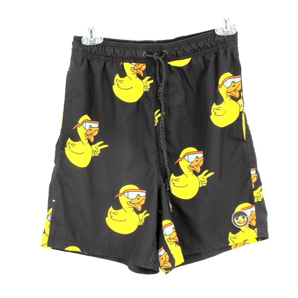 NEFF Board Shorts Men Medium Black Yellow Rubber Duckies Beach Outdoors Swim